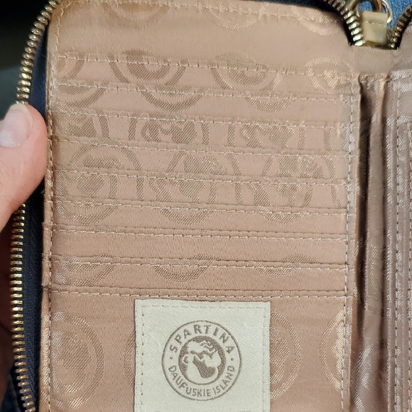 Spartina Navy and Yellow Green Leather Women's Wristlet Wallet - Picture 5 of 10